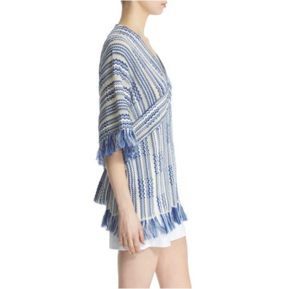 Tory Burch Baha Fringe Hudson Blue Stripe Tunic Sm